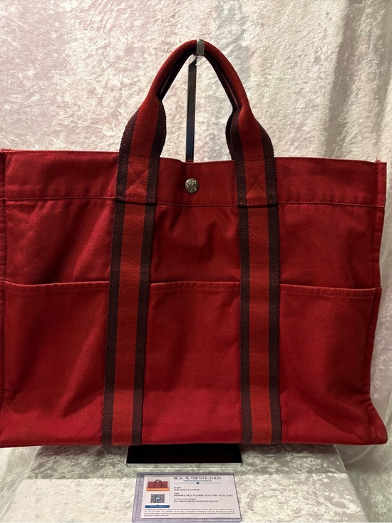 Hermes Handbags - Hermès Fourre-Tout Canvas Large Tote Bag Red brown stripe COA
